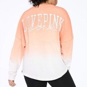 Victorias Secret Pink Varsity Crew Pullover. Ombré Orange/White. Love Pink. LG.
